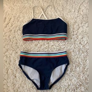 girls navy with rainbow elastic bikini